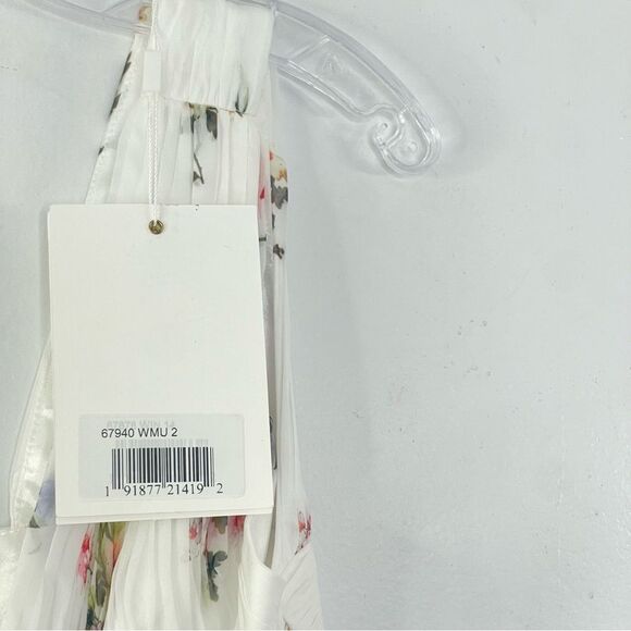 Mac Duggal 67940 Size 2 Floral Print Cutout Waist Tiered White Multicolor Dress - Picture 7 of 10